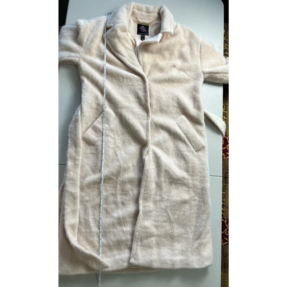 Isaac Mizrahi Wrap Long Coat with Notched Collar & Pockets OYSTER NWOT SIZE M - Picture 9 of 12